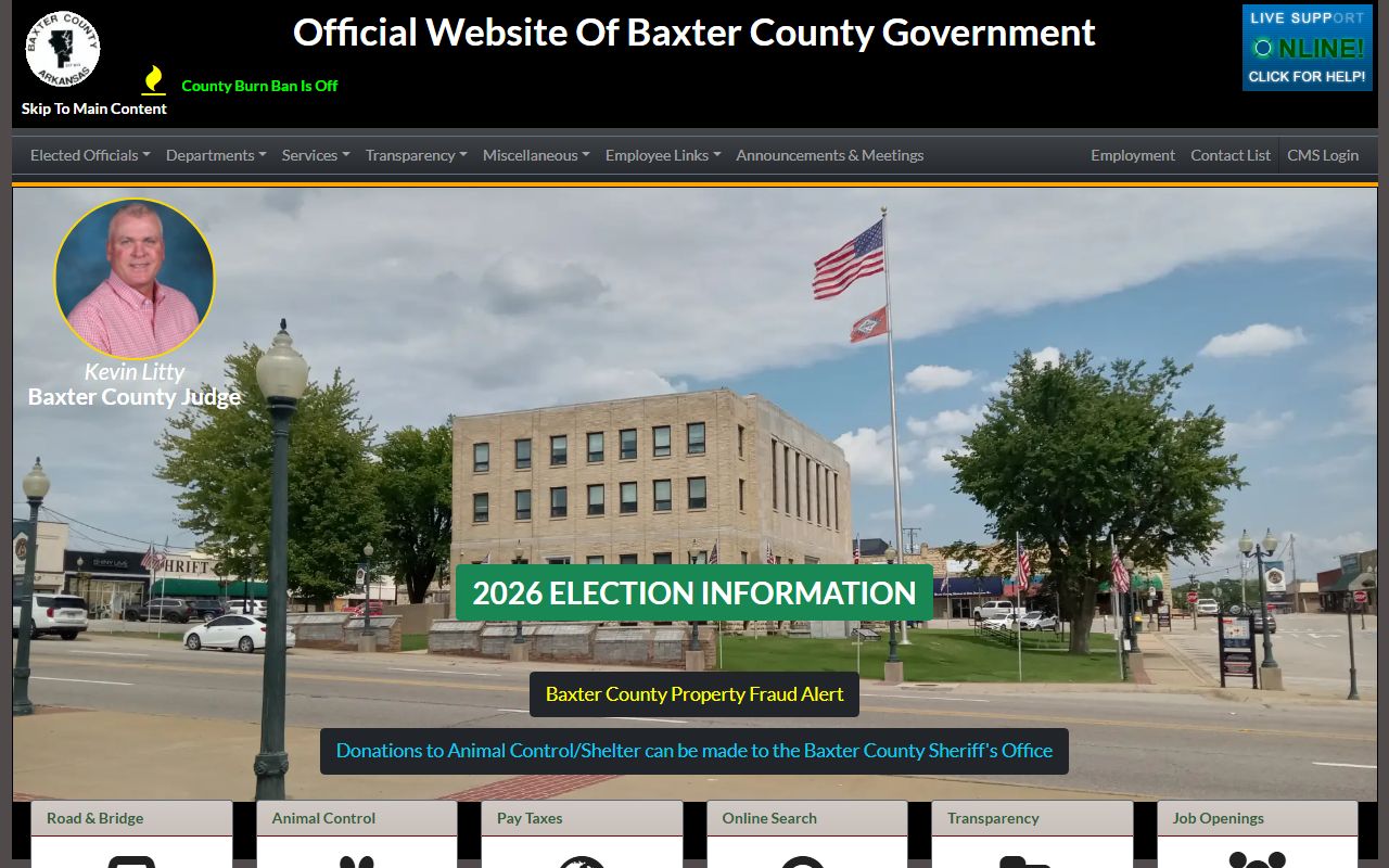 Baxter County government portal for booking reports