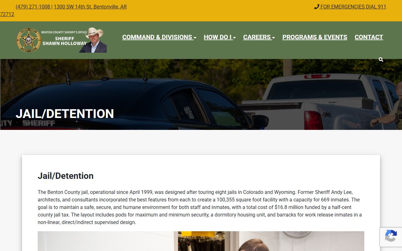 Benton County jail detention page for booking reports