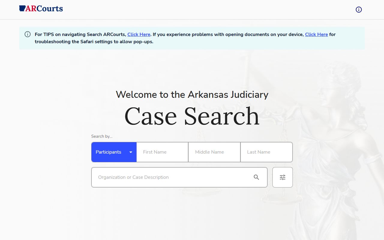 Arkansas CourtConnect booking reports case search